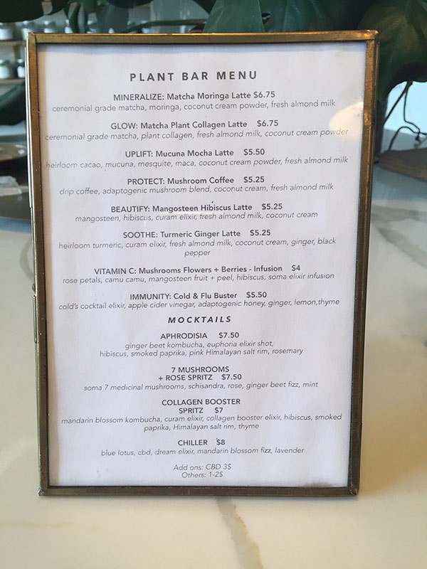 Anima Mundi Plant Bar Menu